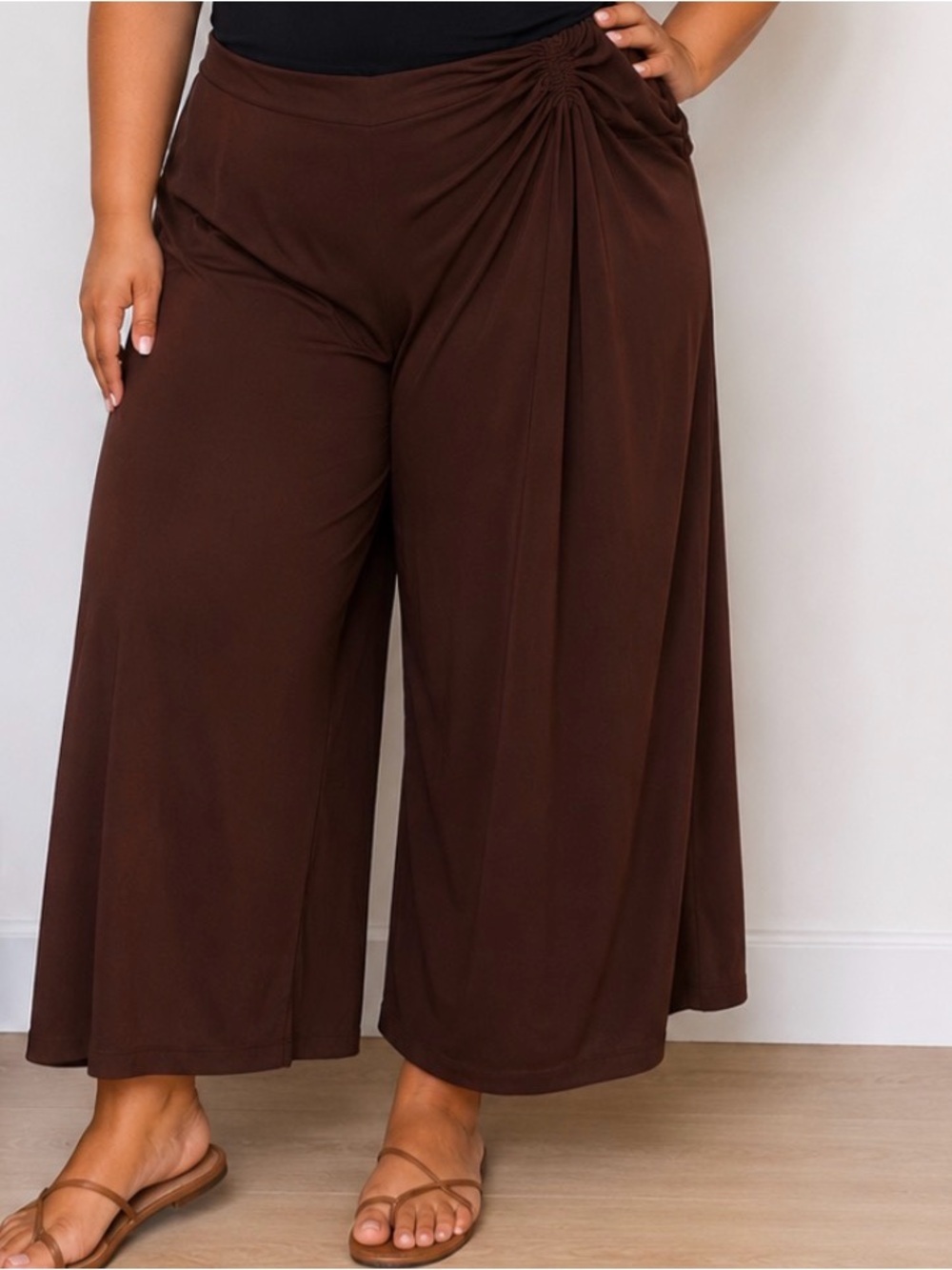 INC International Concepts Plus-size Cropped Brown Wide Leg Stretchy Pants